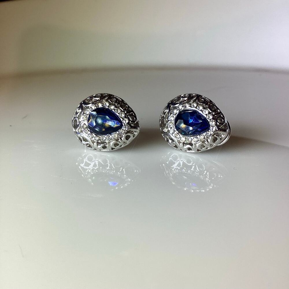 Vintage Inspired Blue CZ Crystal Earrings